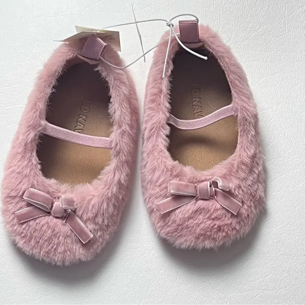 Old Navy Baby Girl Pink Plush Mary Jane Shoes Sz 6-12 M